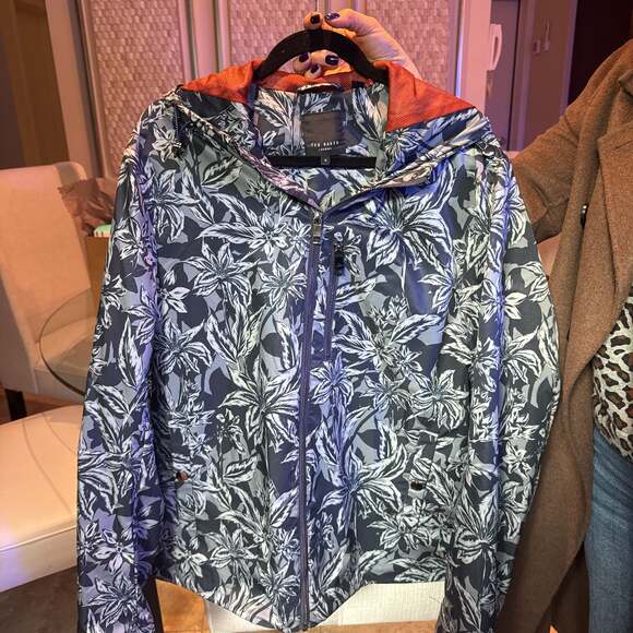 Ted Baker Mens Paso Printed Floral Cagoule Navy Zip Hoodie Jacket